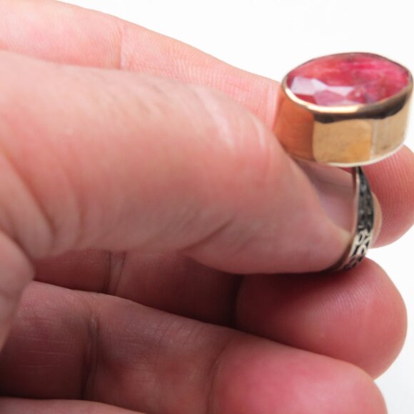 14k Rose Gold Silver Ruby Ring - Picture 2 of 5